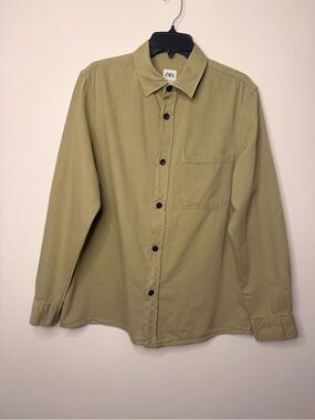 Zara Light Olive Green Button-Up Shirt Jacket